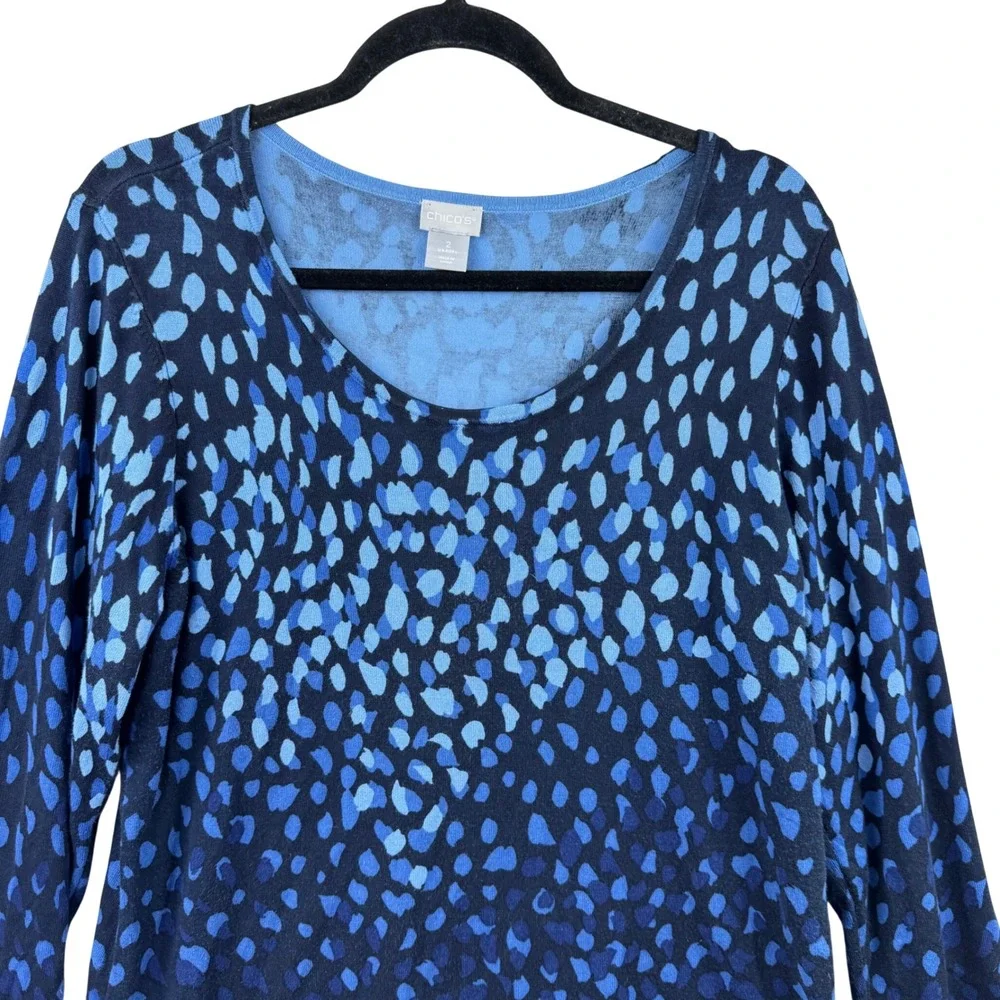Chico's Sweater Women 2 Large Blue Navy Abstract Animal Print Ombre Pullover